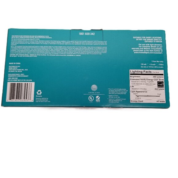 Ecosmart 40W LED G25 Globe Soft White 3 Pack Dimmable Energy Star Medium Base - Picture 4 of 7